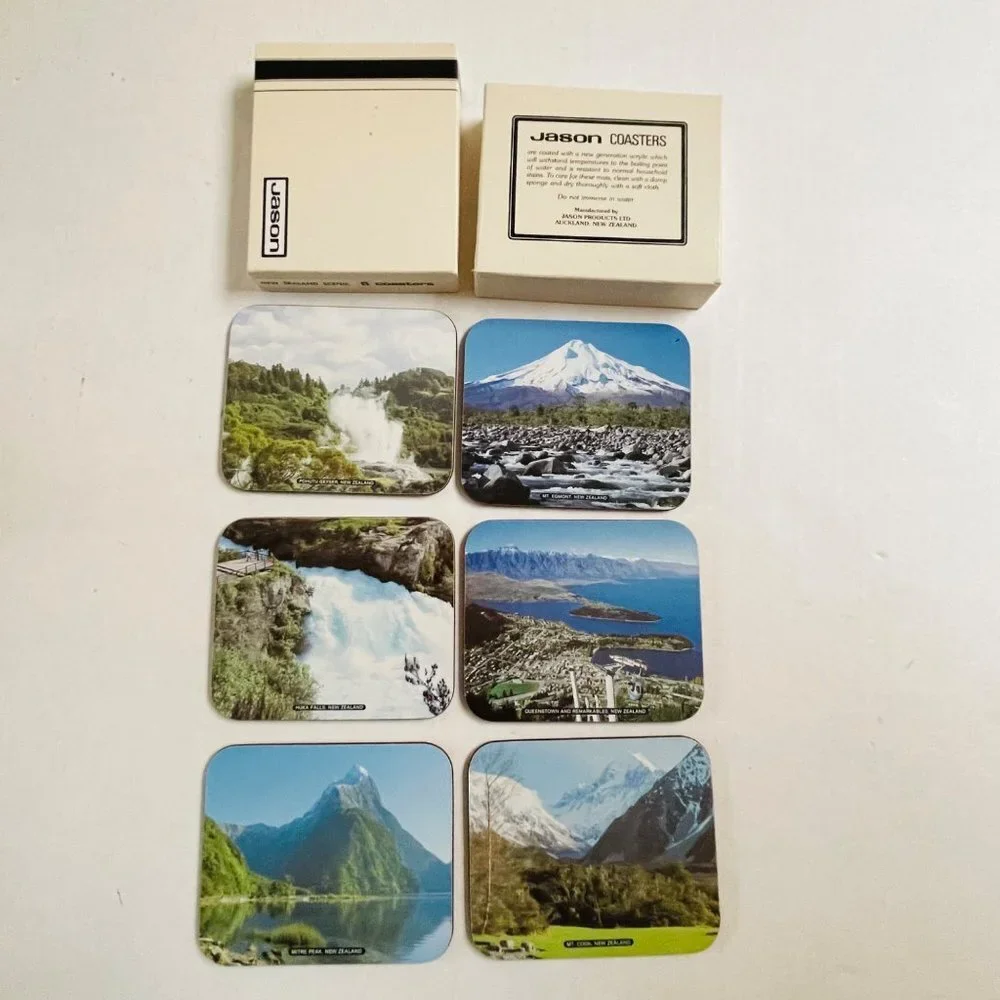 Jason Coasters New Zealand Set of 6 Mats National Parks Falls Photo Cork Back